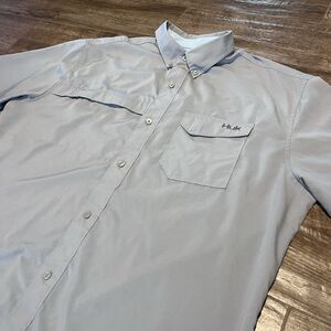 Huk Shirt Mens XL Gray Button Up Short Sleeve Fishing Performance Quick Dry